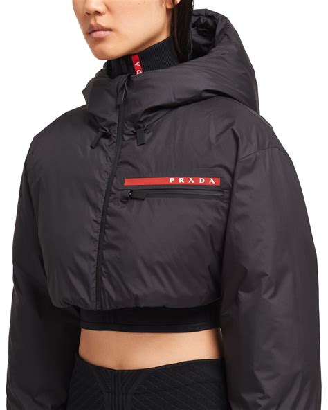 prada light polyester cropped puffer jacket|cropped oversized puffer jacket.